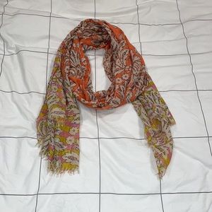 Orange and pink lightweight scarf with silver thread detail